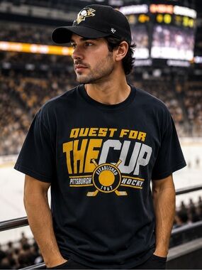 Pittsburgh Penguins Black and Yellow Graphic T-Shirt NWOT